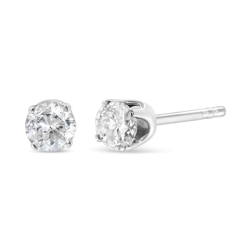 IGI Certified 1.00 Cttw Round Brilliant-Cut Diamond 14K White Gold Classic 4-Prong Solitaire Stud Earrings (J-K Color, I1-I2 Clarity)