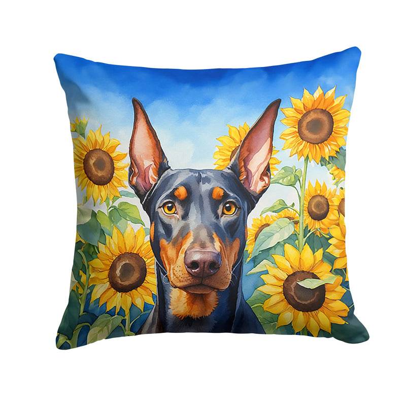 Doberman Pinscher in Sunflowers Throw Pillow