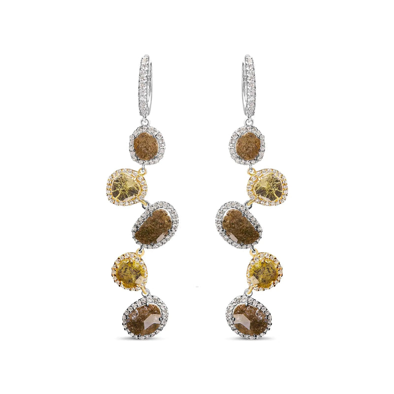 14K White Gold 8 5/8 Cttw Fancy Brown and Yellow Rose Cut Diamond Link Drop and Dangle Earring (Fancy Color, I2-I3 Clarity)