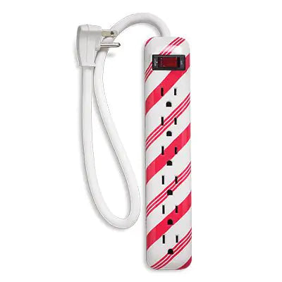 PRIME WIRE & CABLE PBCC1118 6 Outlet White & Red Candy Cane Design Holiday Power Strip with 15 Cord