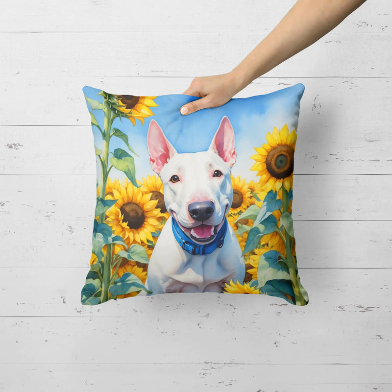 English Bull Terrier in Sunflowers Throw Pillow