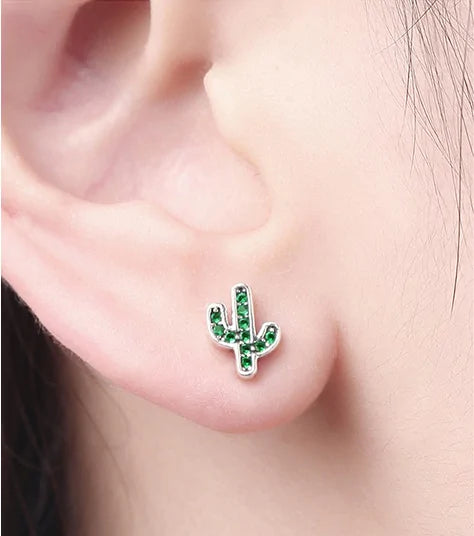 Green Cactus Sterling Silver Earrings