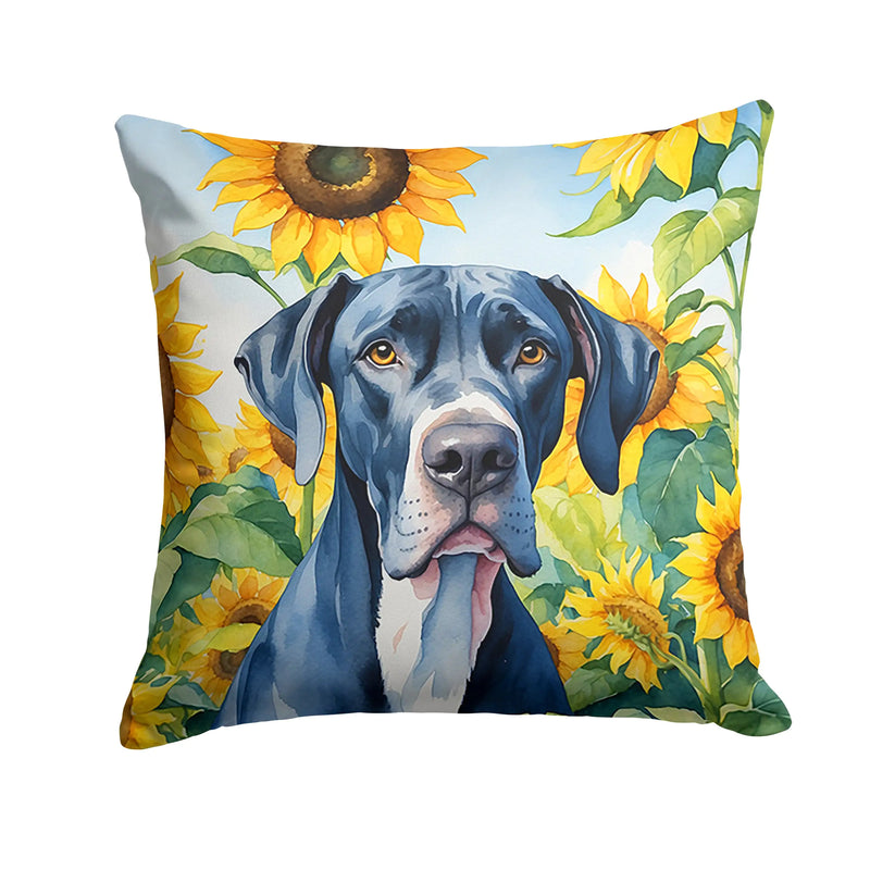 Great Dane in Sunflowers Throw Pillow