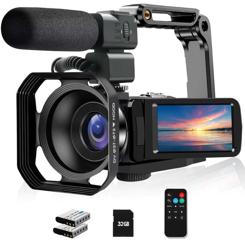4K Video Camera Camcorder 48MP UHD Wifi IR Night Vision Vlogging Camera for YouTube 18X Digital Zoom Touch Screen Camcorder with Microphone SD Card Lens Hood Stabilizer Remote 2 Batteries