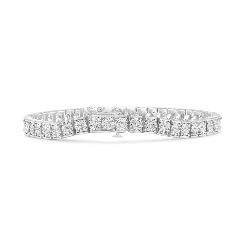 .925 Sterling Silver 1/10 Cttw Miracle Set Diamond and Beaded Tennis Link Bracelet (I-J Color, I2-I3 Clarity) - 7.25" Inches