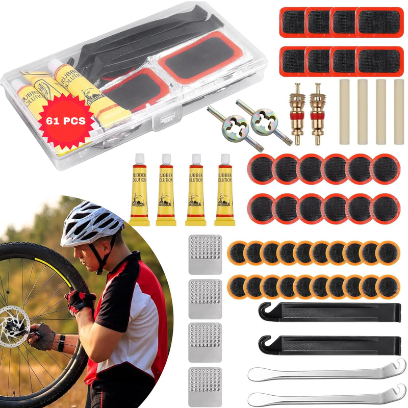KHOSHEA 61 PCS Bike Tire Repair Kit - Inner Tube Patch Kit - Bike Flat Tire Repair Kit |Complete Bicycle Tire Repair Kit for BMX MTB Ebike Scooter| - Fix Bicycle Puncture in Minutes