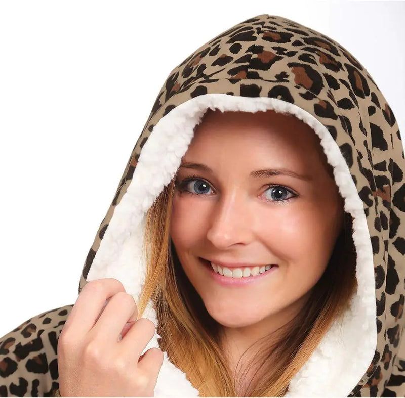 Leopard Print Camouflage Hoodie with Warm Fleece Blanket