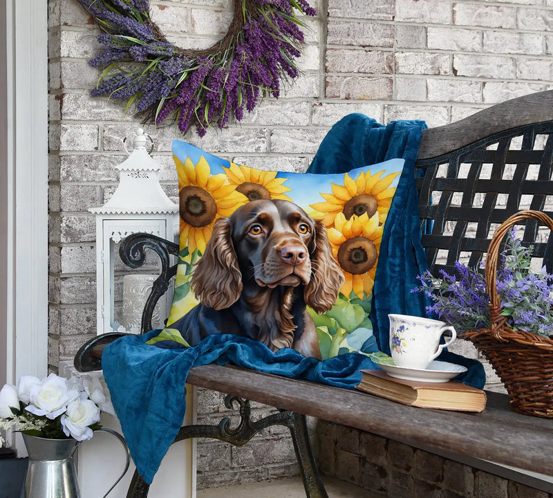 Boykin Spaniel in Sunflowers Throw Pillow