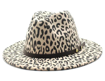 Leopard Print Jazz Hat for Couples - Wool Fedora MNDJS192