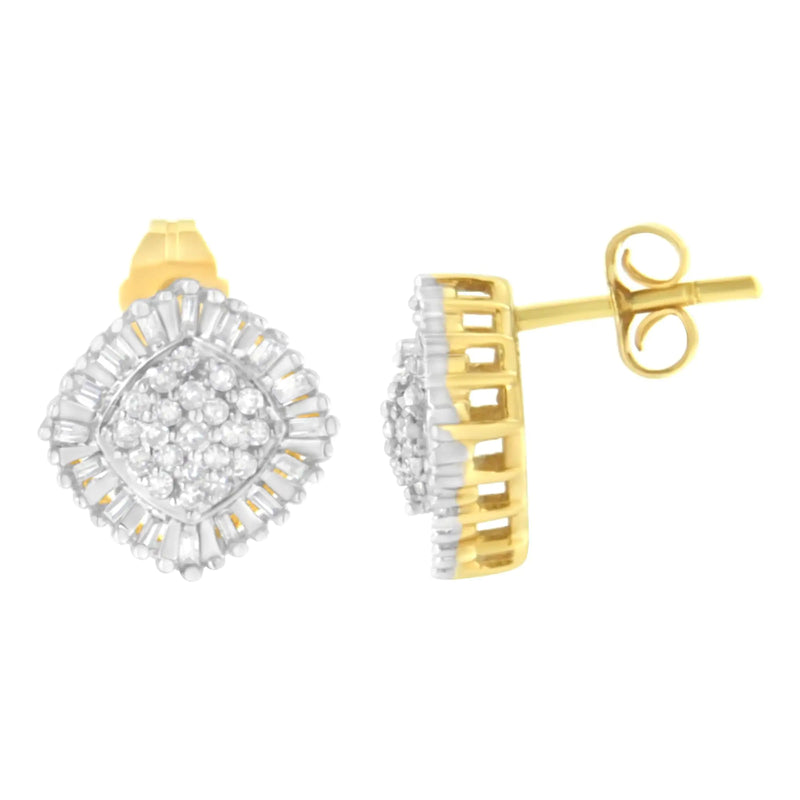 10K Yellow Gold 1/2 cttw Diamond Cluster Cocktail Stud Earrings (I-J, I1-I2)