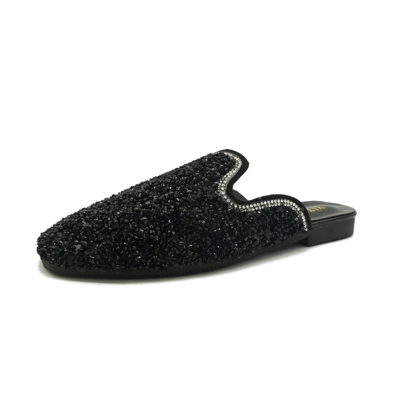 Korean Fashion Half-Length Slippers with Sequined Bow
