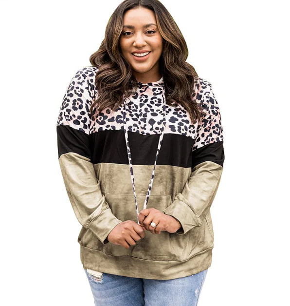 Autumn Leopard Print Contrast Color Hooded Sweater