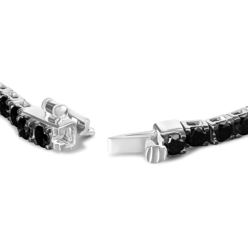 .925 Sterling Silver 4-Prong Set Treated Black Round-Cut Diamond Classic Tennis Bracelet (Black Color, I2-I3 Clarity) - 7.25"