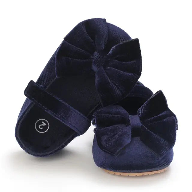 Cotton Baby Girl Moccasins with Bow - Soft Soled