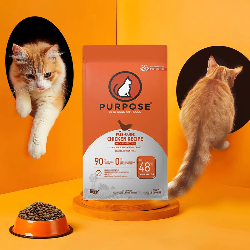 PURPOSE Natural Dry Cat Food Grain Free Dry Cat Food Protein Rich Indoor Cat Food for All Breeds and Life Stages Free-Range Chicken Recipe with Postbiotics 4.5lb Bag USA Made…