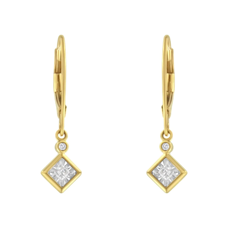 2 Micron 14K Yellow Gold Plating Diamond Dangle Earrings ( 1/3 cttw, J-K Color, I1-I2 Clarity)