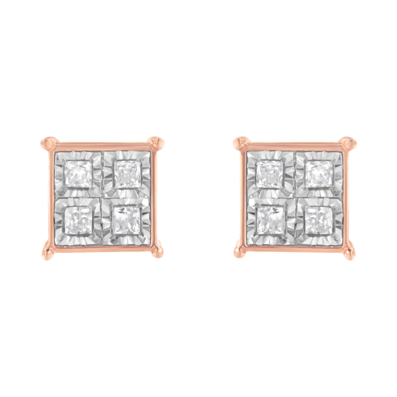 Rose Gold Plated Sterling Silver Diamond Composite Stud Earrings (3/4 cttw, J-K Color, I1-I2 Clarity)