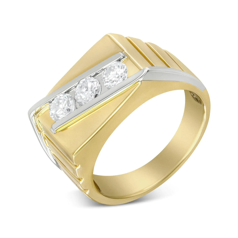 Gents 14K Yellow and White Gold 1.00 Cttw Channel Set Round-Cut Diamond 3 Stone Band Ring (G-H Color, SI1-SI2 Clarity)