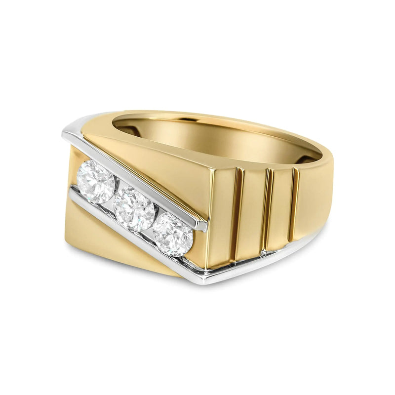 Gents 14K Yellow and White Gold 1.00 Cttw Channel Set Round-Cut Diamond 3 Stone Band Ring (G-H Color, SI1-SI2 Clarity)