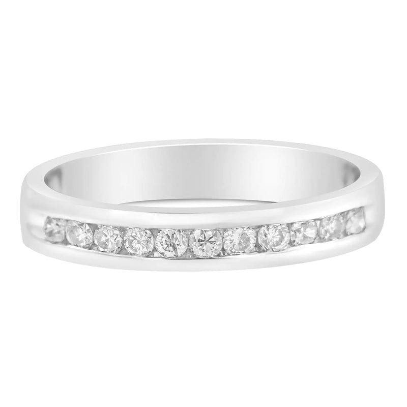 18K White Gold 1/4 Cttw Channel Set Brilliant Round-Cut Diamond Classic 11 Stone Wedding Band Ring (E-F Color, I1-I2 Clarity)