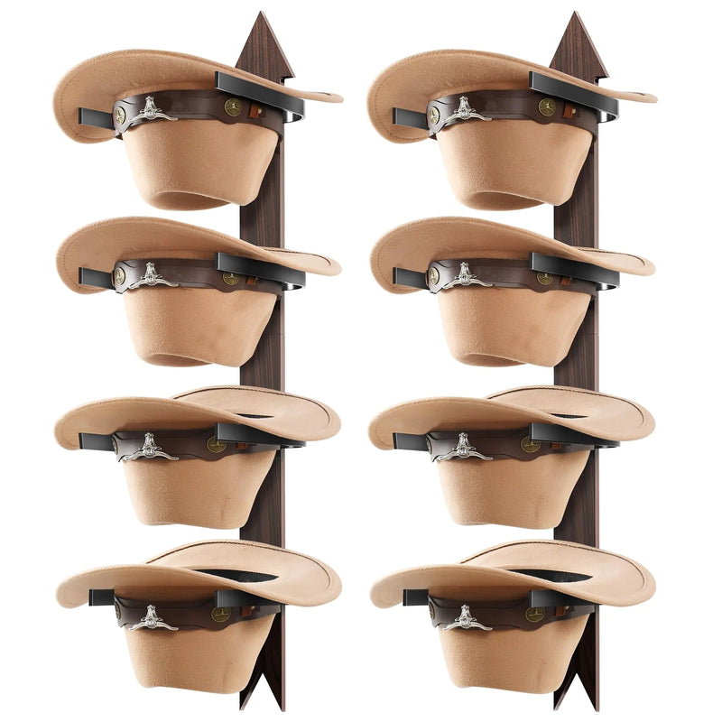 Cinati Cowboy Hat Rack Cowboy Hat Holder Wall Mount Holds up to 4 Hats Wooden Western Rustic Metal Cowboy Hat Hanger with Arrow Sign Board Hat Rack for Cowboy Hat Fedora Sun Hats (2 pack)