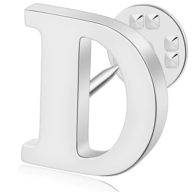 Initial Letter Lapel Pins for Men Women Personalized Name Brooch Pins for Men Suits Hats Metal Button Pins Silver D