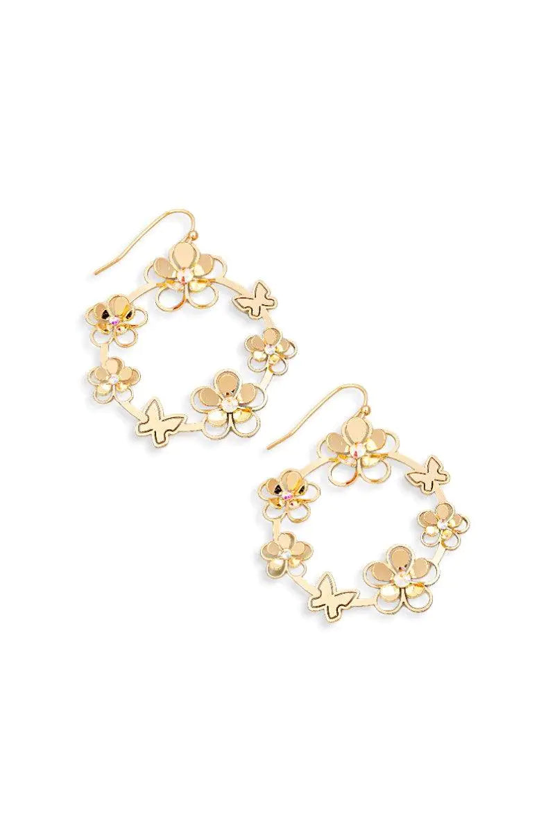 Circle Flower Butterfly Rhinestone Filigree Earrings