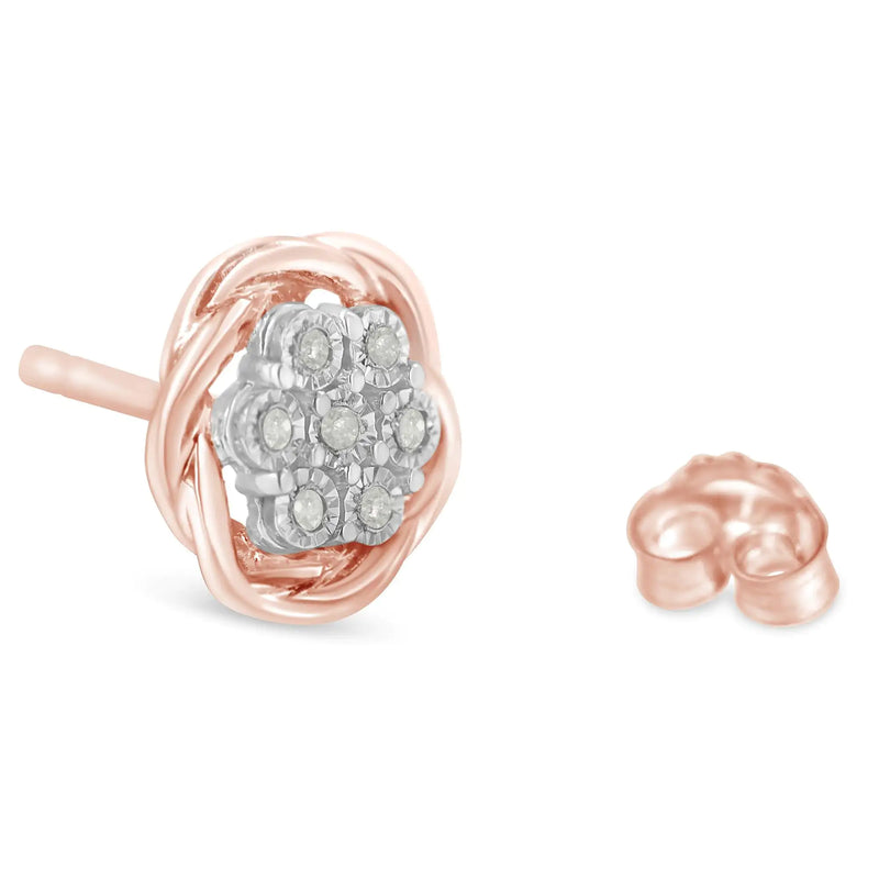 Rose Gold Plated Sterling Silver Round Diamond Rose Stud Earrings (0.15 cttw, I-J Color, I2-I3 Clarity)