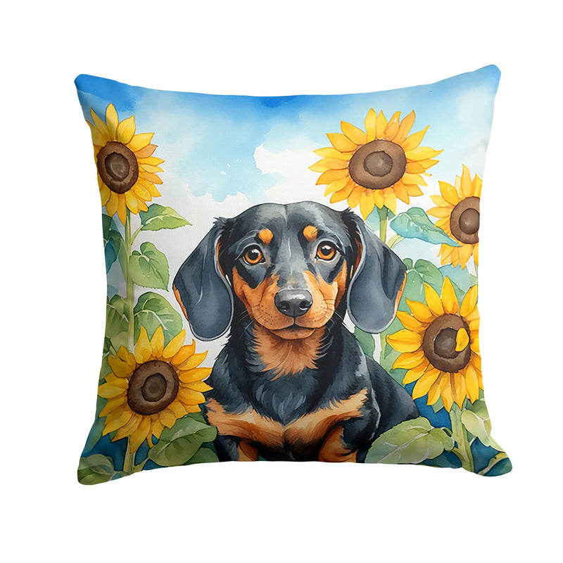 Dachshund in Sunflowers Throw Pillow