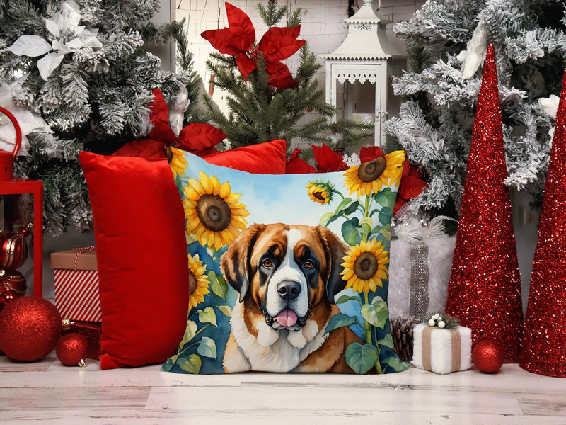 Saint Bernard in Sunflowers Throw Pillow