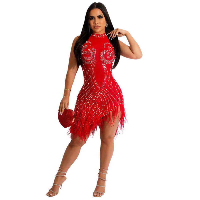 Rhinestone Beaded Mesh Dress for Women