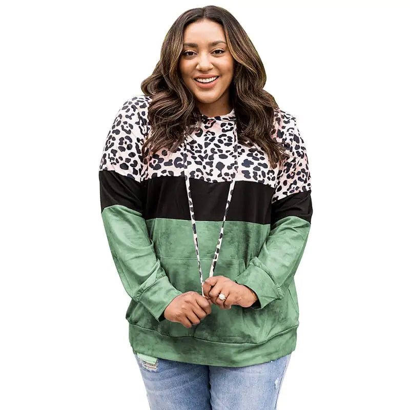 Autumn Leopard Print Contrast Color Hooded Sweater