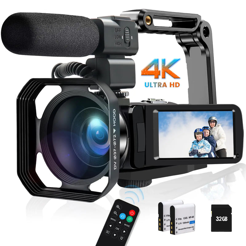 4K Video Camera Camcorder 48MP 30FPS IR Night Vision WiFi Camera Recorder 18X Digital Zoom 3" Touch Screen Vlogging Camera for YouTube with Microphone SD Card Lens Hood Stabilizer Remote Control