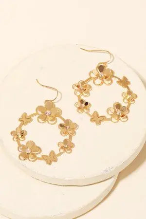 Circle Flower Butterfly Rhinestone Filigree Earrings