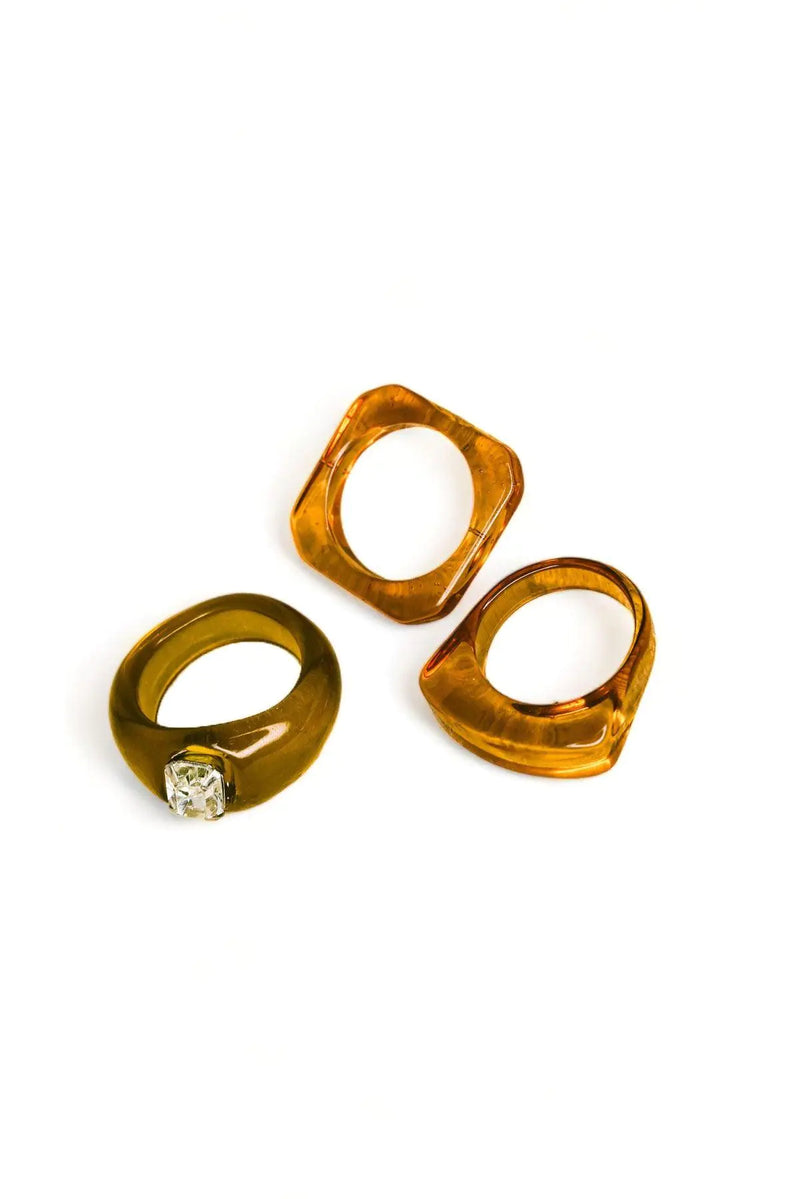 Retro Three Piece Geo Resin Ring Set