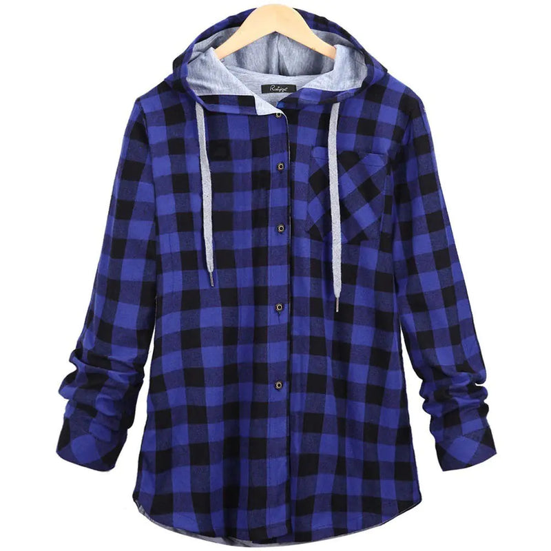 Multicolor Checked Hooded Cardigan for Women