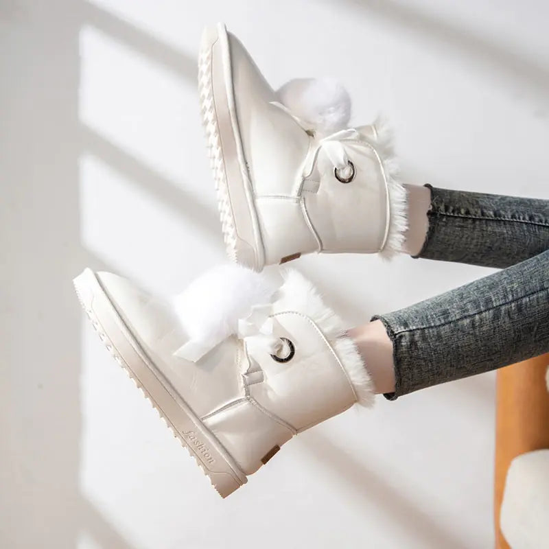 Fashionable White and Silver Waterproof Snow Boots