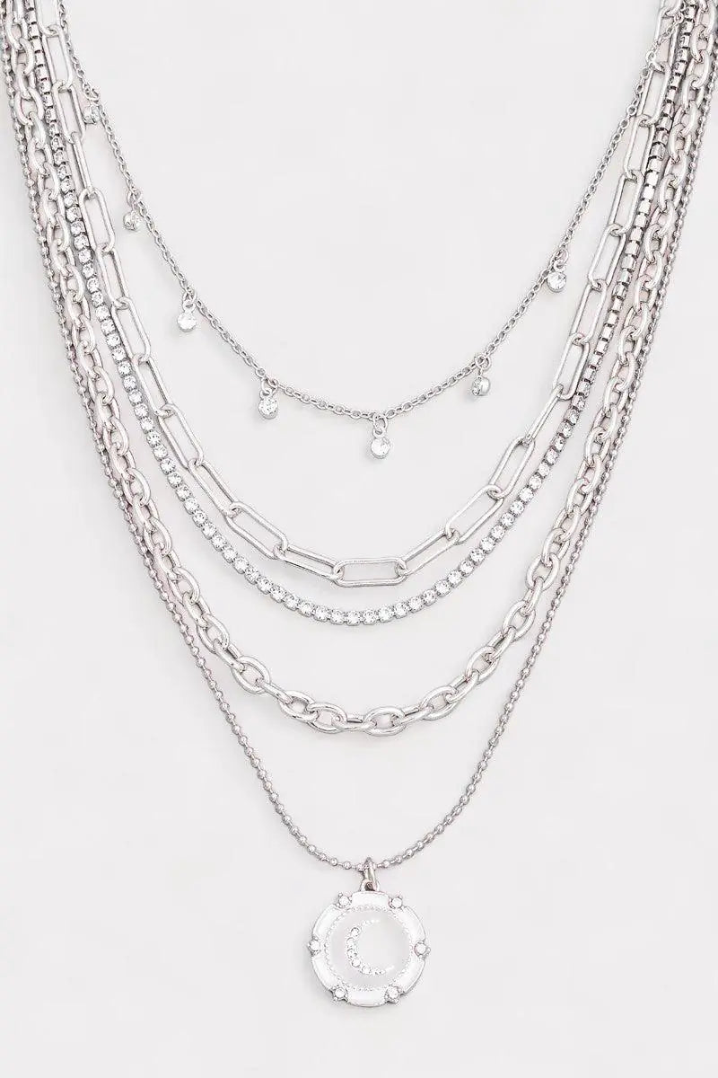 5 Layer Chain Crystal Moon Medallion Necklace