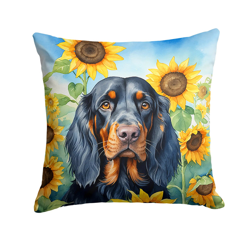 Gordon Setter in Sunflowers Throw Pillow