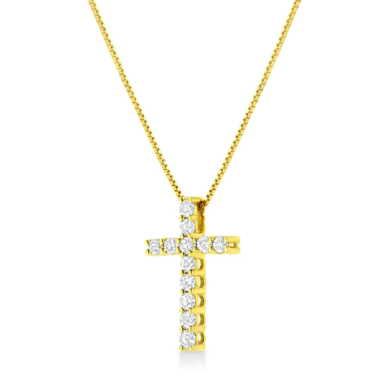 10K Yellow Gold 1/2 Cttw Round Brilliant Cut Diamond Cross 18" Pendant Necklace (J-K Color, I2-I3 Clarity)