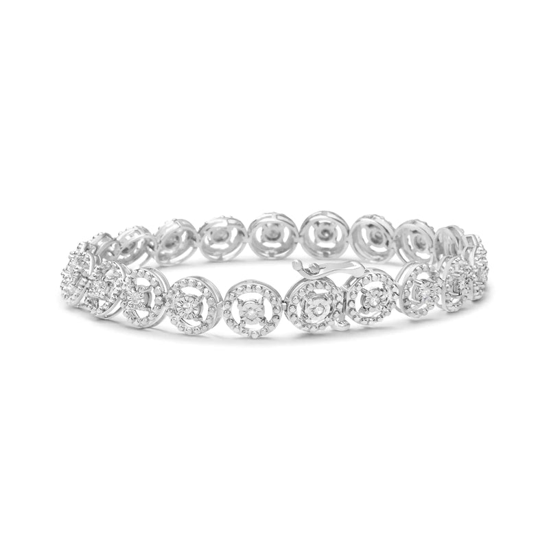 .925 Sterling Silver 1/2 Cttw Diamond Nested Circle Miracle Set Open Wheel 7.25" Fashion Link Bracelet (I-J Color, I3 Clarity)