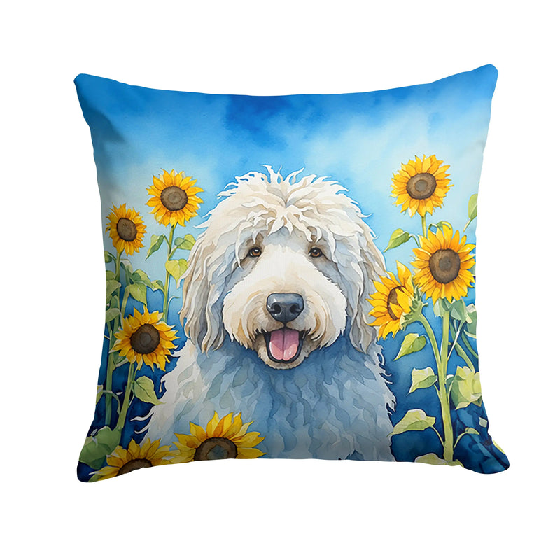 Komondor in Sunflowers Throw Pillow