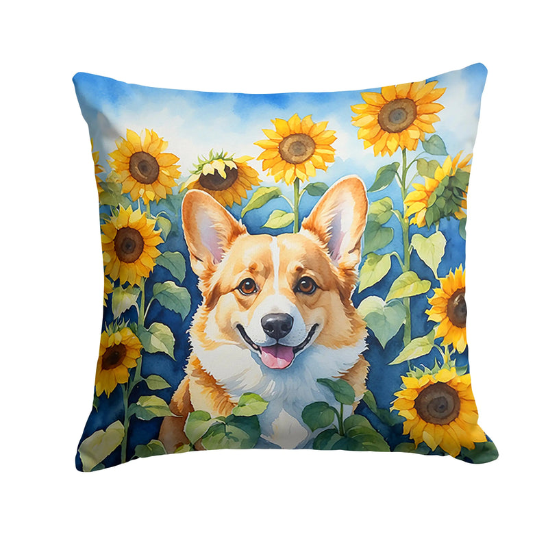 Corgi in Sunflowers Throw Pillow