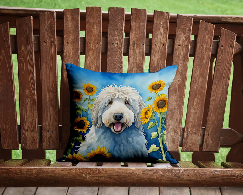 Komondor in Sunflowers Throw Pillow