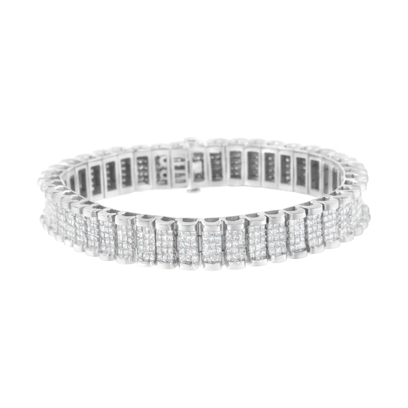 14K White Gold 7-1/10 Cttw Princess Cut Diamond 7" Rectangular Invisible Set Diamond Grid Tennis Bracelet (H-I Color, SI1-SI2 Clarity)