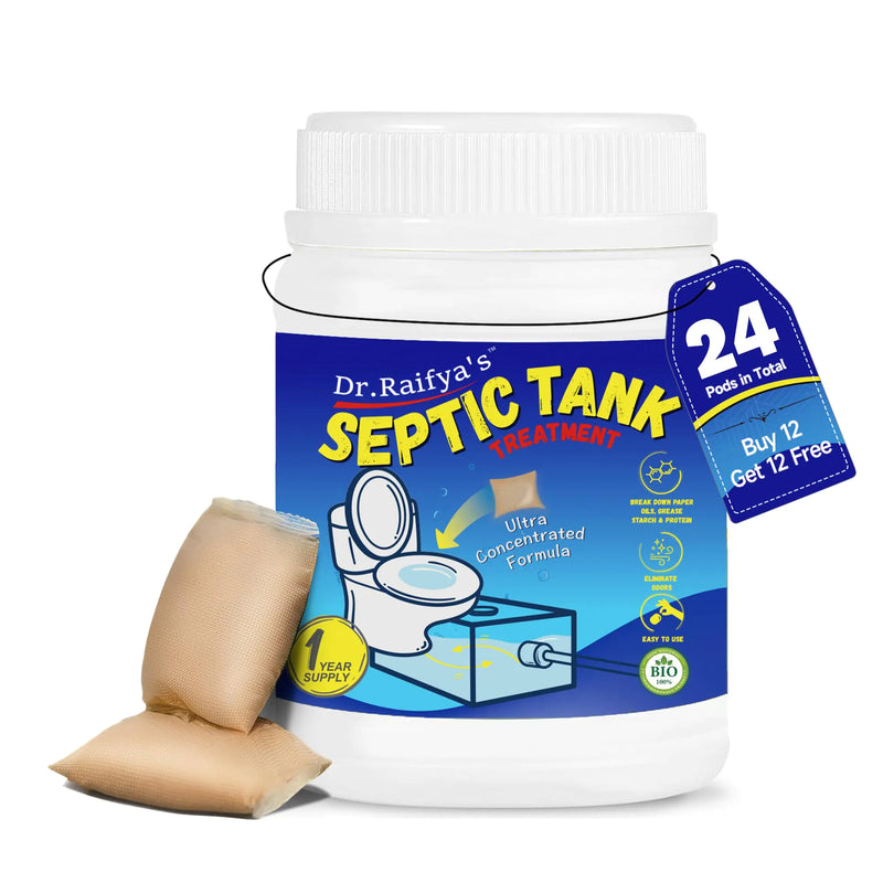 Septic Tank Treatment Pods - 24 Pcs for 2-Year Supply | Beneficial Bacteria & Enzymes Formula by Dr.Raifyas Ultra Concentrated for Clog Prevention & Odor Elimination | Suitable for All Septic Systems