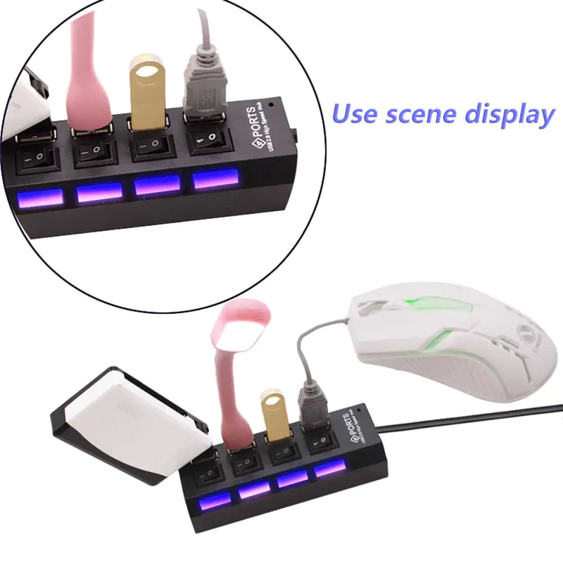 USB Hub Port Universal Driver-free High Efficiency with Switch