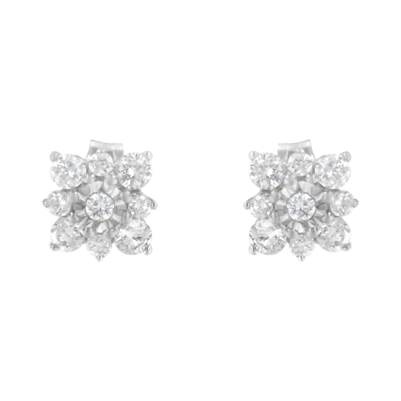 Sterling Silver Diamond Flower Stud Earrings (1/2 cttw, I-J Color, I1-I2 Clarity)