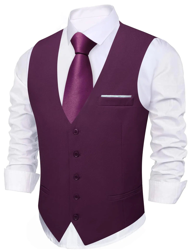 Barry.Wang Mens Dark Purple Suit Vest Formal/Leisure V-neck Slim Fit Waistcoat Graduation