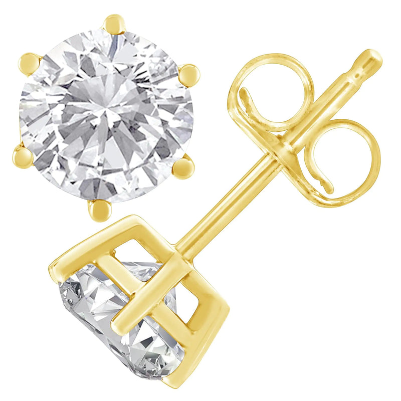 14K Yellow Gold 1/2 Cttw Round Brilliant-Cut Diamond Classic 6-Prong Stud Earrings (K-L Color, I2-I3 Clarity)